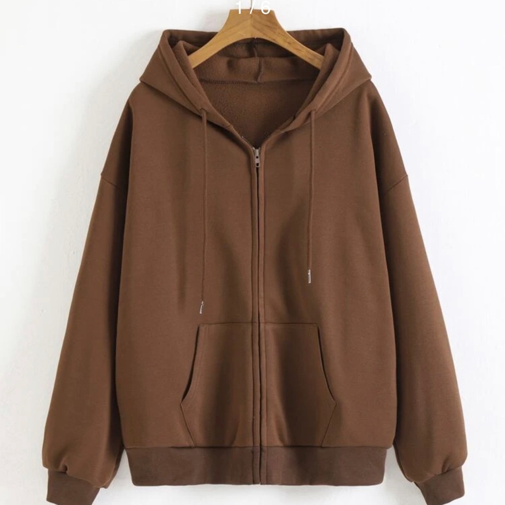 SHEIN EZwear Zip Up Drop Shoulder Thermal Lined Drawstring Hoodie